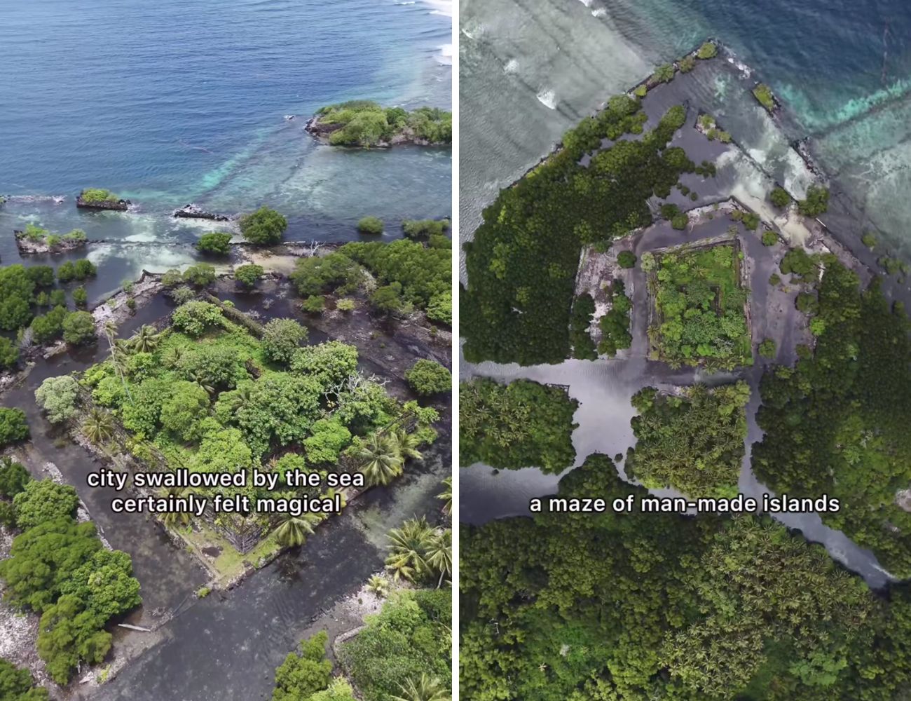 Due vedute dall'alto della Venezia dell'Oceano Pacifico