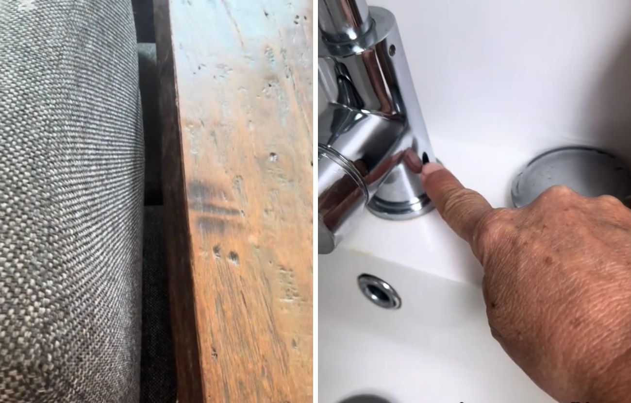 A sinistra il tavolo bruciato, a destra il pezzo mancante del rubinetto
