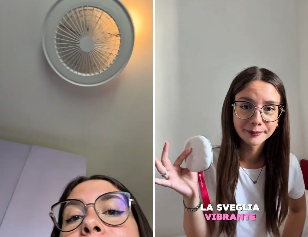 A sinistra la luce che lampeggia quando qualcuno bussa al campanello, a destra la sveglia vibrante.