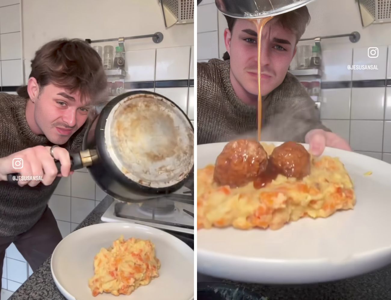 Il purè olandese (patate, carote e talvolta altre verdure) con polpette di manzo