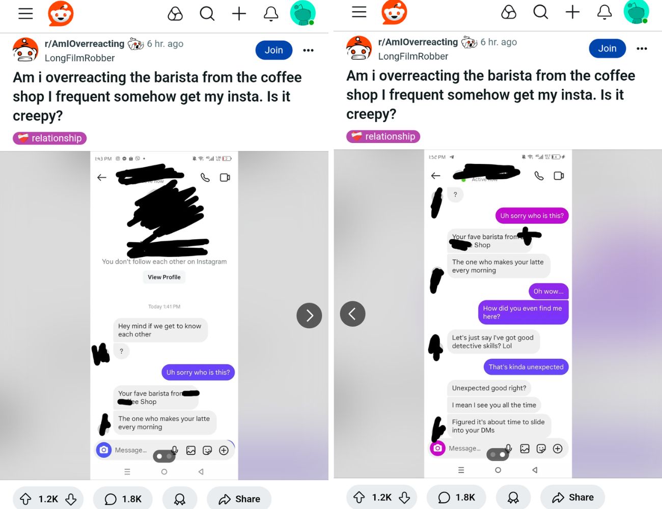 Il breve scambio di messaggi con il barista