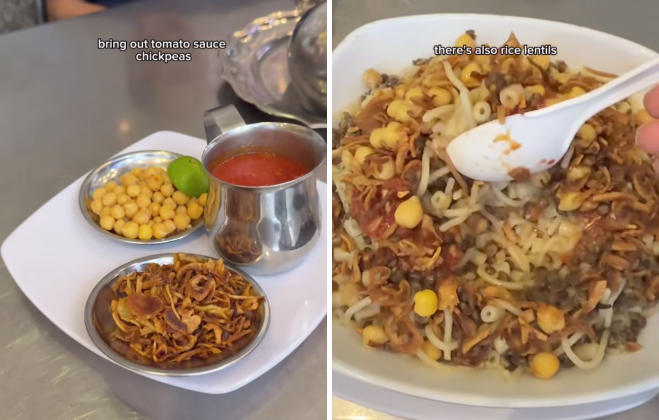 L'aspetto del Koshari non è super invitante, ma è un piatto vegano, saporito e abbondante.