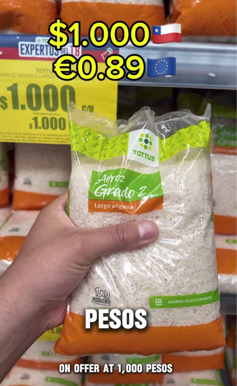 Un chilo di riso in offerta in CIle costa 0.89€
