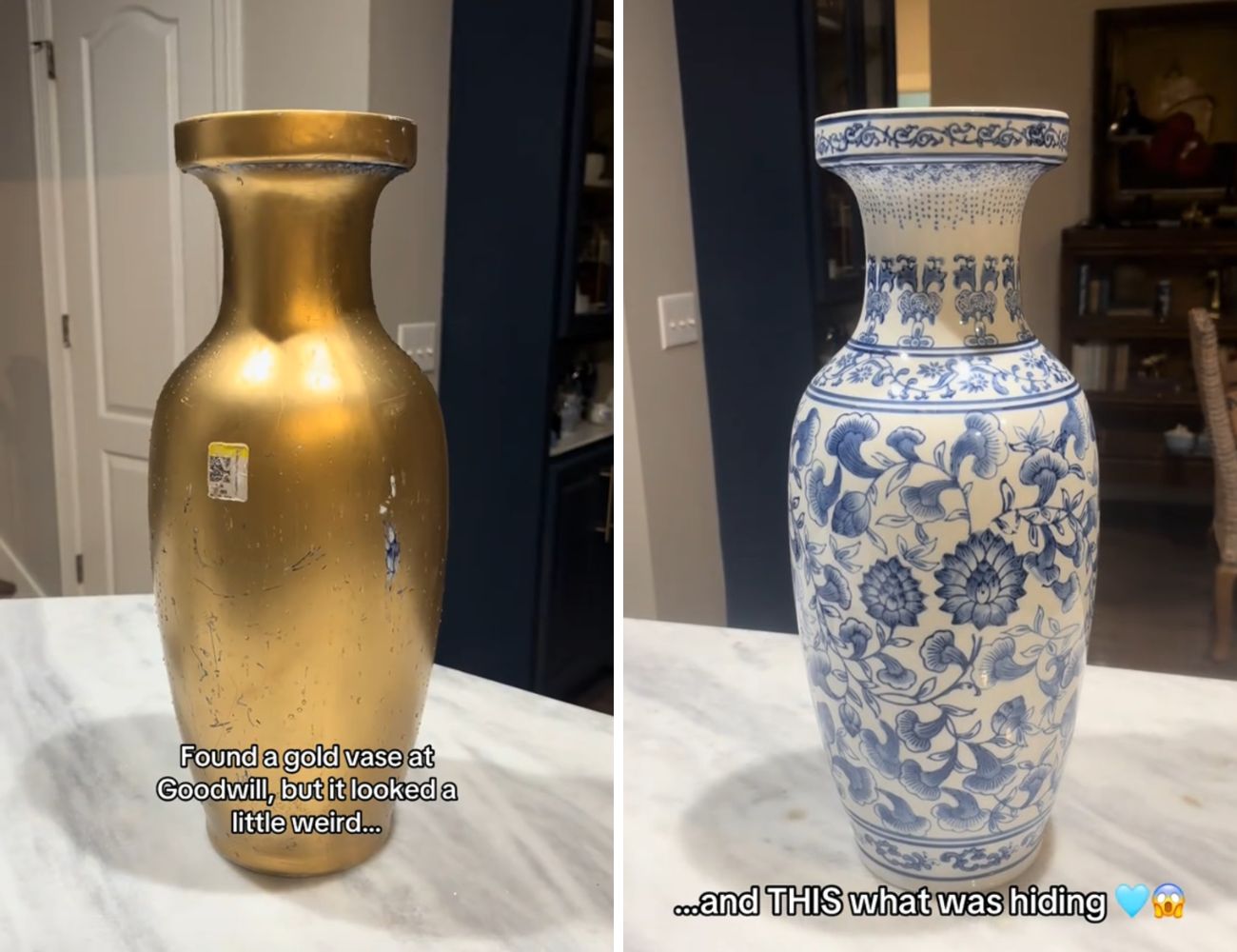 Il 'vaso dorato' prima e dopo.