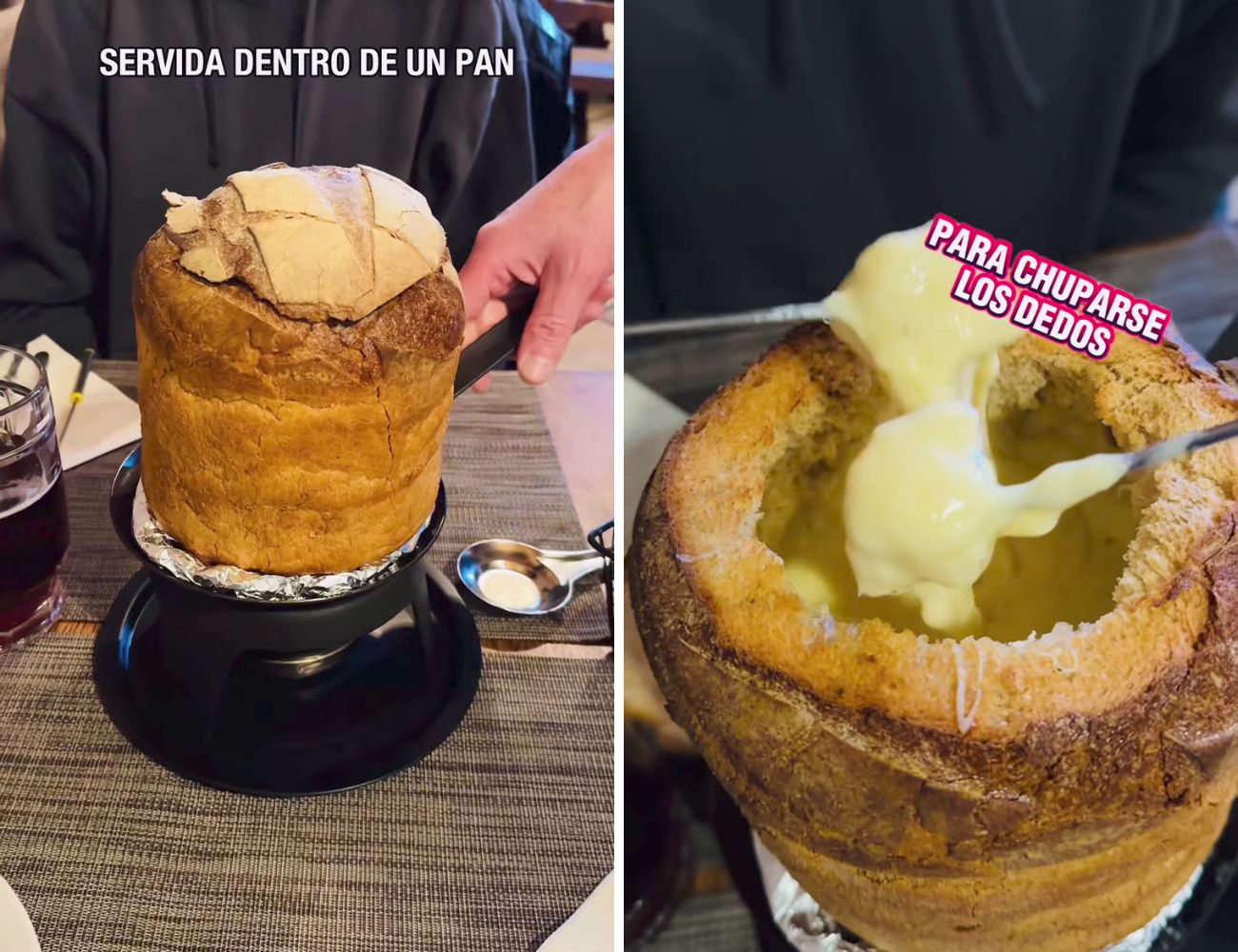 La fonduta servita nel pane, uno dei motivi per cui visitare il villaggio de La Bella e la Bestia che esula dall'architettura e l'atmosfera fiabesche.