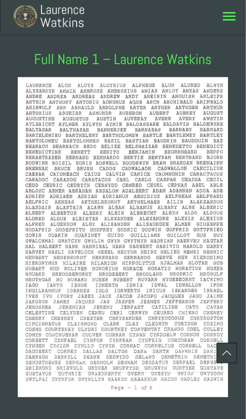 Sul suo sito personale, c'è un pdf di sei pagine con il nome per esteso: ecco la prima parte