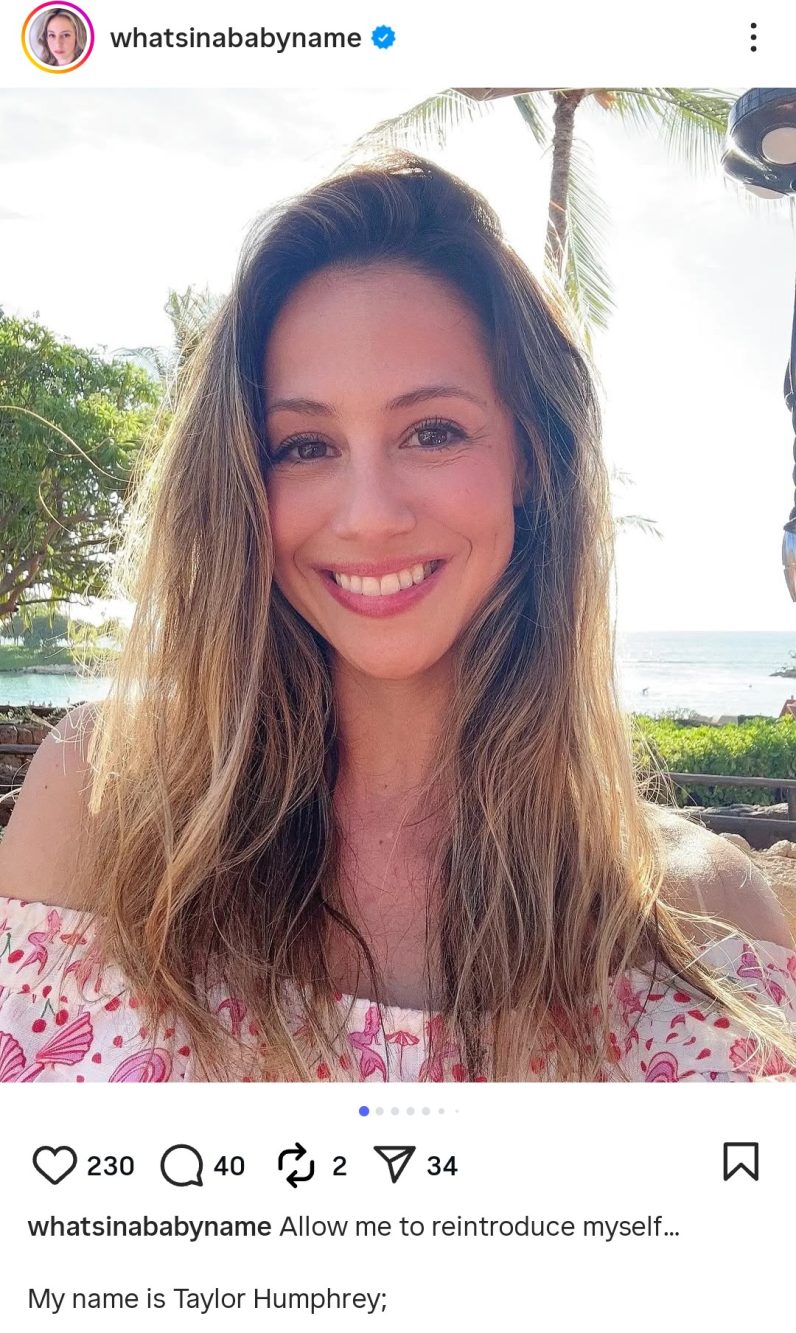 Una delle foto fissate sul profilo Instagram di Taylor A. Humphrey, la donna che è diventata ricca guadagnando oltre 150.000€ in un anno aiutando futuri genitori a scegliere nomi.
