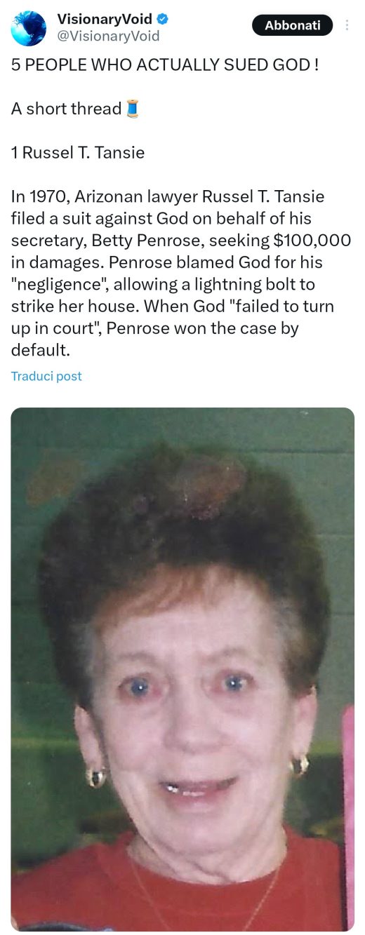 Il caso della donna che ha portato Dio in Tribunale circola da anni sul web