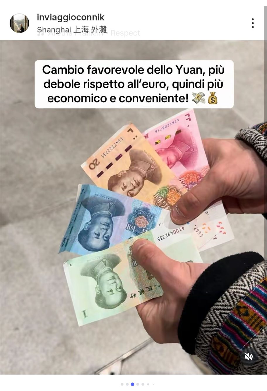 Il cambio Euro-Yuan è favorevole a fine 2025: se così dovesse rimanere per il 2026, sarebbe un vantaggio non da poco durante il soggiorno in Cina.
