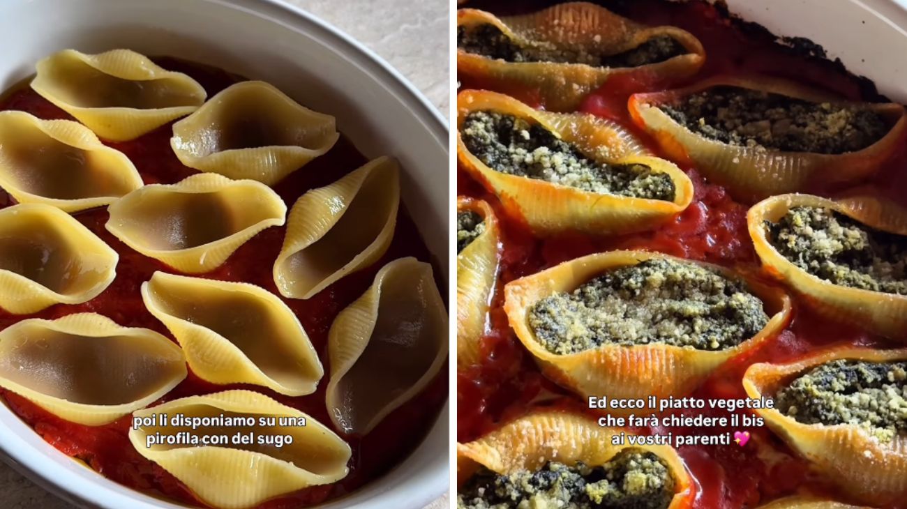 Conchiglioni al sugo con ricotta e spinaci