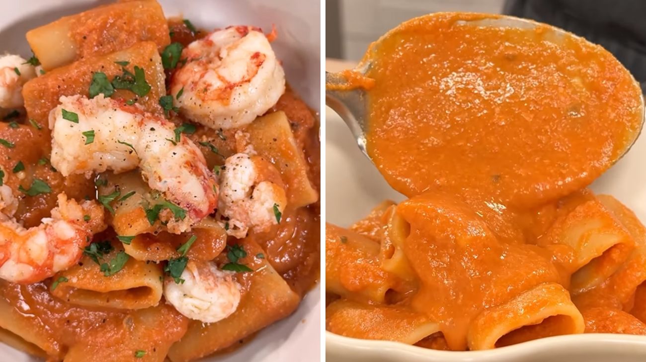 Paccheri con crema di scampi e gamberi