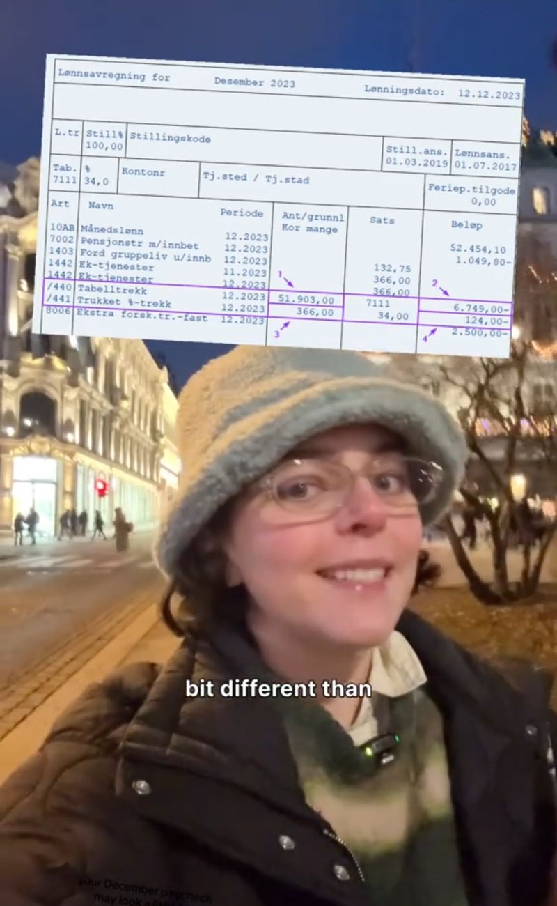 La busta paga di dicembre di un lavoratore Norvegese: le tasse sono la metà