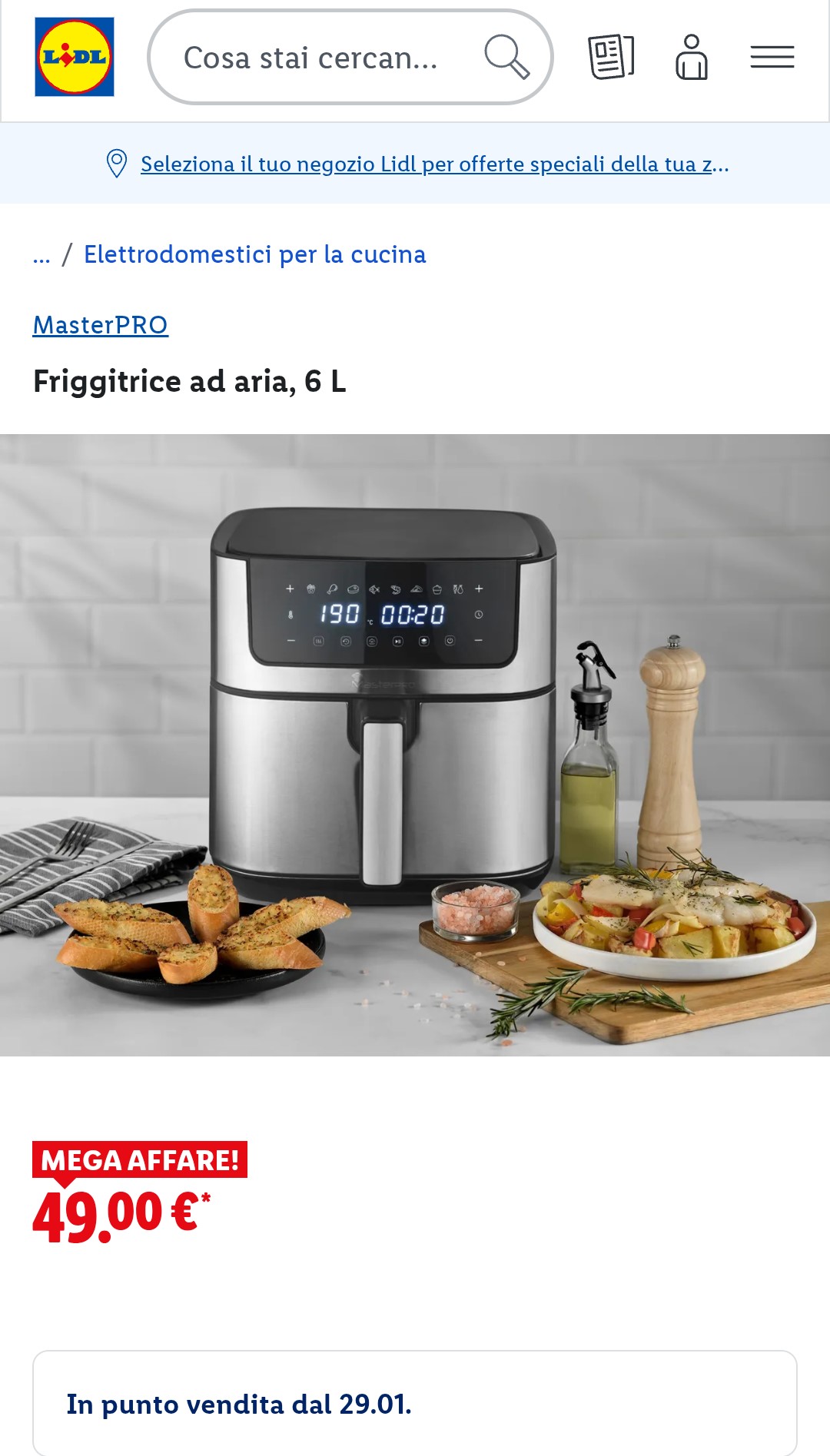 La friggitrice ad aria Lidl, sul sito ufficiale dell'ipermercato 