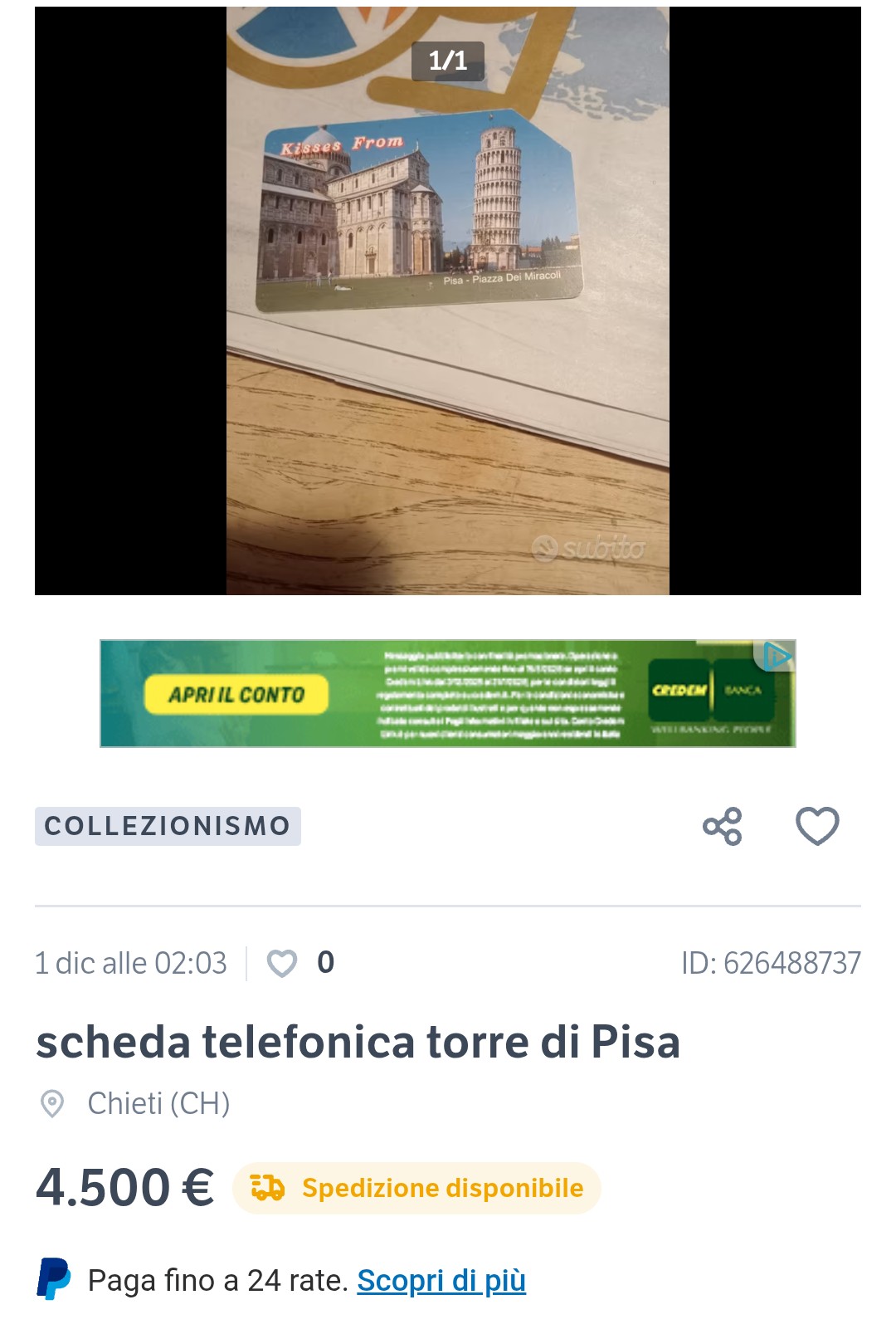 La mitologica scheda telefonica con la Torre di Pisa online è venduta anche a 4000€ - forumagricolturasociale.it
