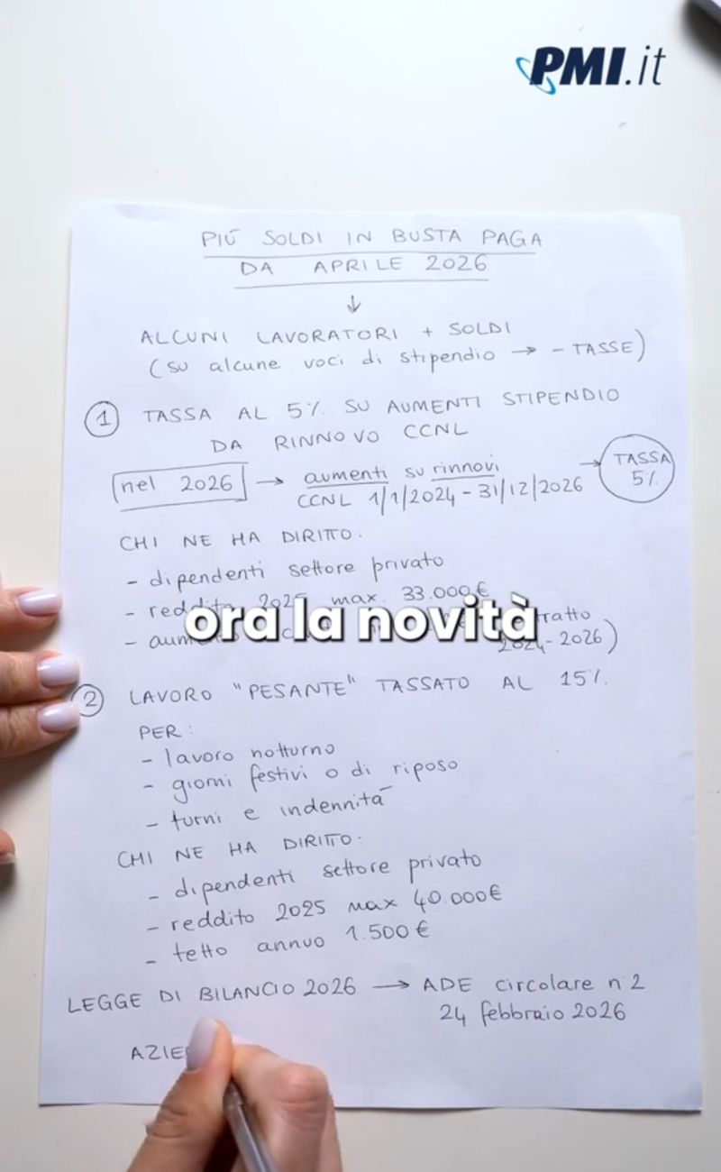 Lo schemino riassuntivo degli aumenti in busta paga da aprile.