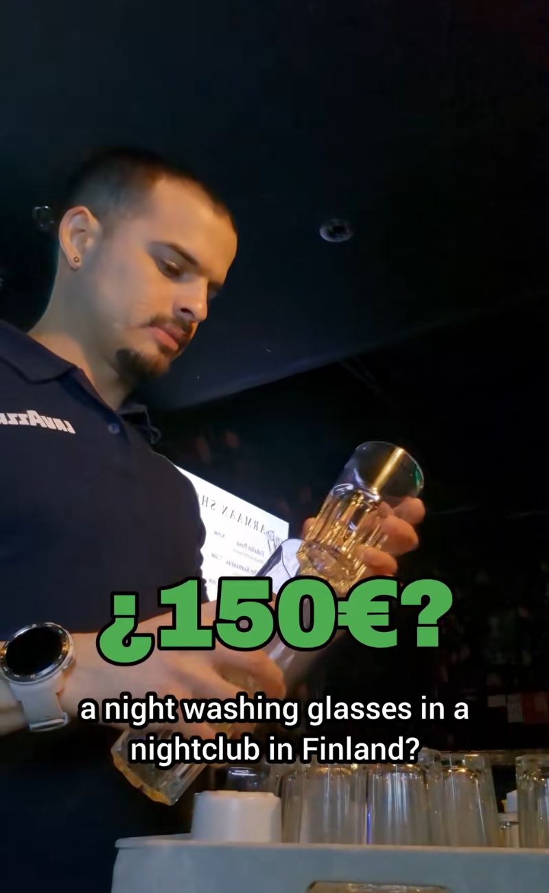 Di sabato sera, per 5 ore di lavoro, in Finlandia si guadagnano 150€ come lavapiatti.