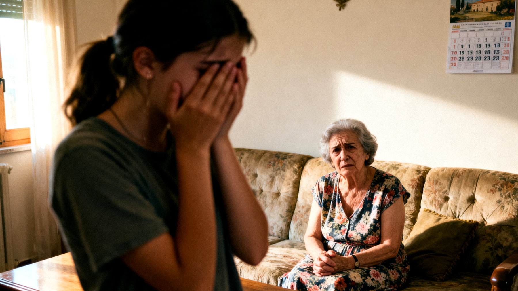 Nonna che fatica a gestire le crisi emotive e gli sbalzi d'umore improvvisi della nipote adolescente, sentendosi inadeguata nel comprendere e calmare le sue reazioni di pianto, rabbia o ansia"