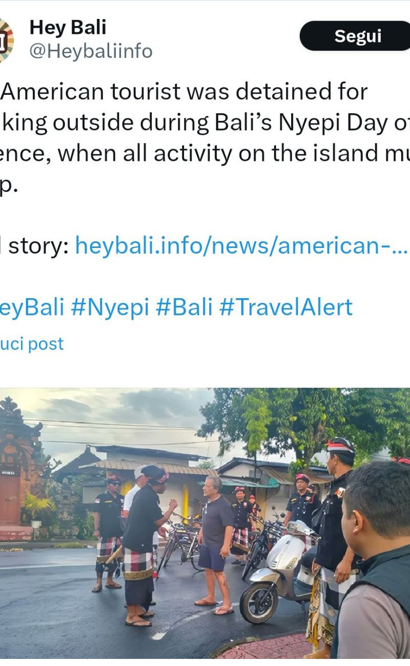 I media locali hanno parlato dell'arresto del turista americano a Bali.