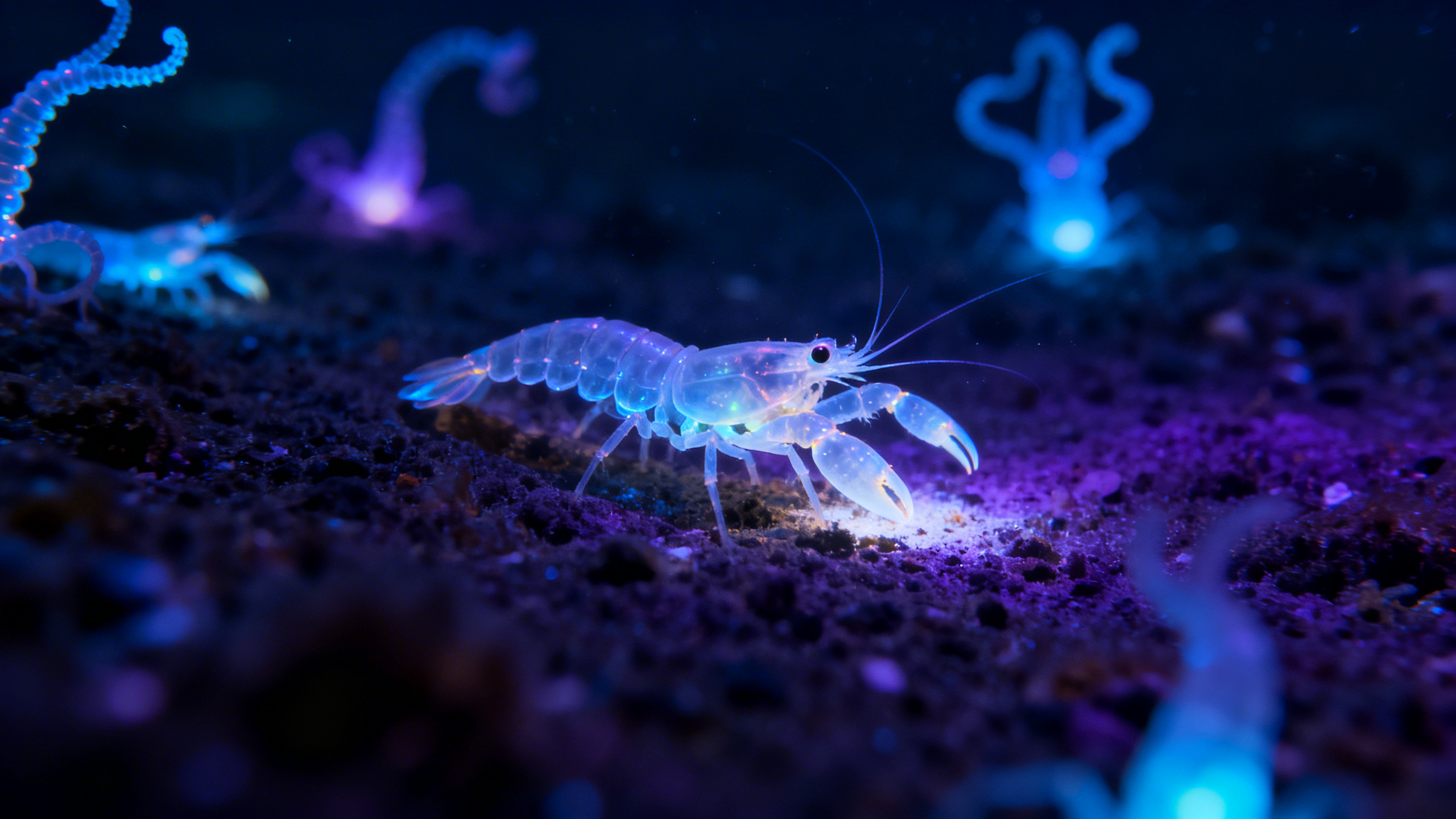 Creature bioluminescenti nelle profondità abissali del Pacifico a 4000 metri