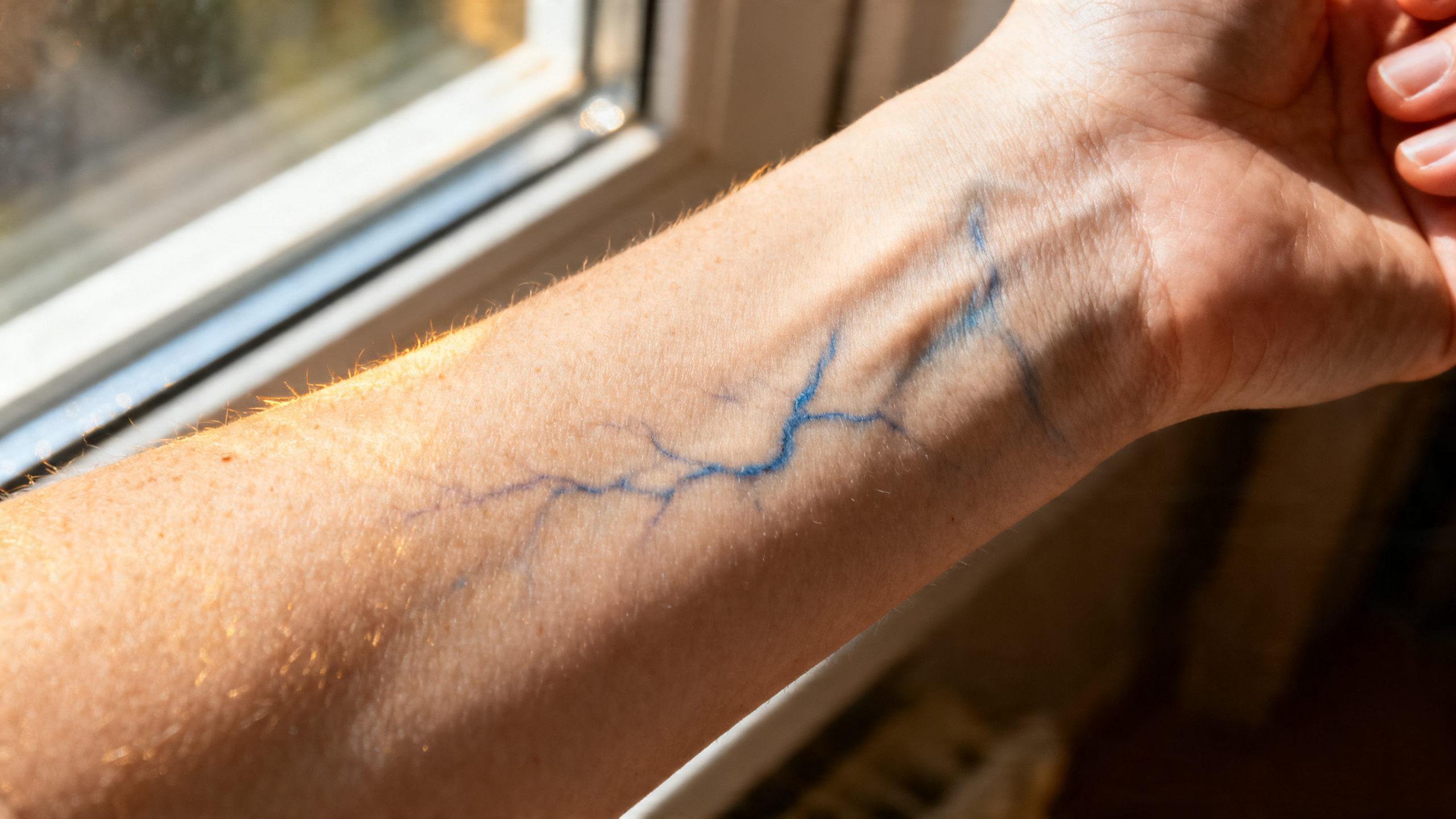 Avambraccio con vene blu visibili sotto la pelle